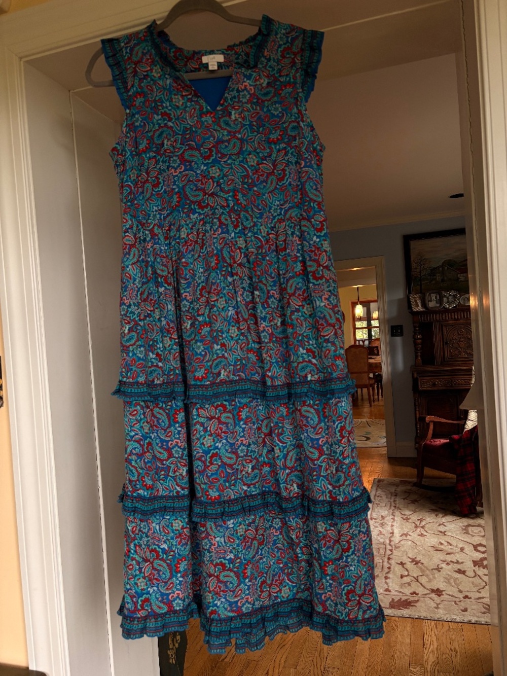 J. Jill JJill Floral Teal Blue Tierred Capsleeve/Sleeveless Empire Sundress PS